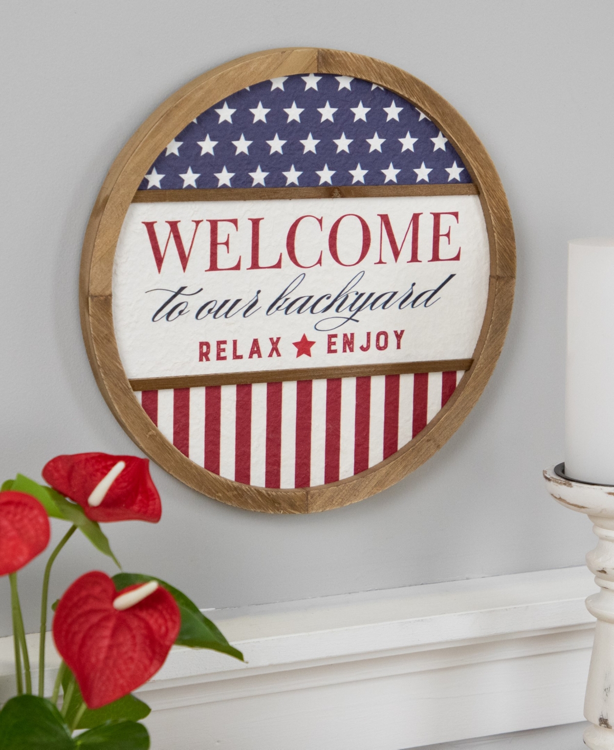 Northlight Welcome To Our Backyard Americana Framed Wall Sign, 11.75" In Red