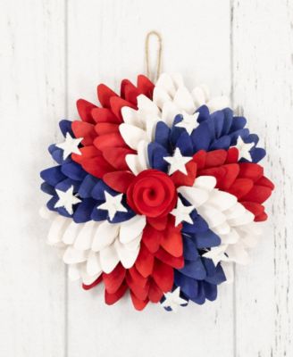 Americana Petals and Rose Artificial Wooden Floral Wreath, 11"