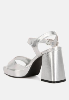 Womens Lofty Metallic Faux Leather Block Heel Sandals