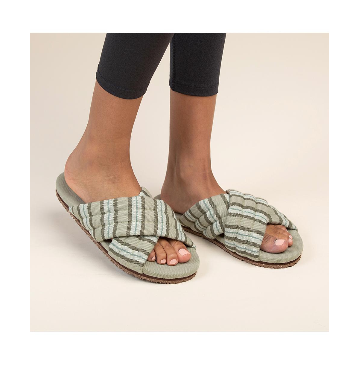 Feelgoodz Women's Slipper Artisan Quilted Cross Strap Indoor / Outdoor House Shoes -Pastel Green