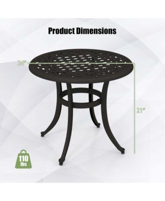 24" Patio Side Table with Adjustable Footpads Round Cast Aluminum End Table