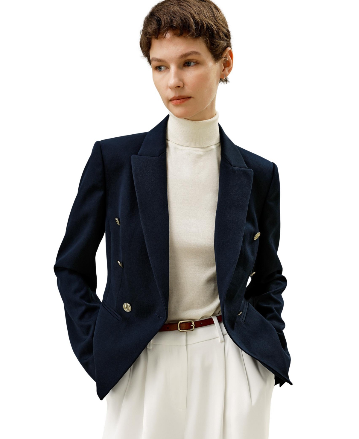 Women's Tailored Double-Breasted Blazer for Women - Navy blue