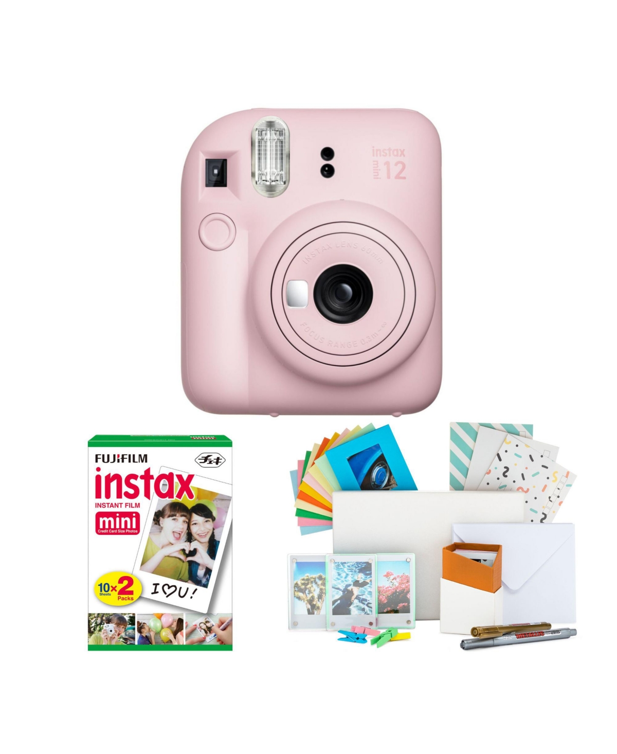 Fujifilm Instax Mini 12 Instant Camera Blossomand Instax Film Kit Bundle - Pink