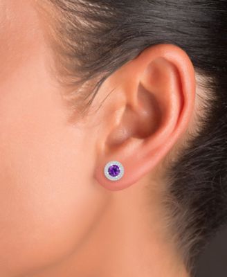 Amethyst (1-1/2 ct. t.w.) & Lab-Grown White Sapphire (1/2 ct. t.w.) Halo Birthstone Stud Earrings in Sterling Silver (Also in Additional Birthstones)