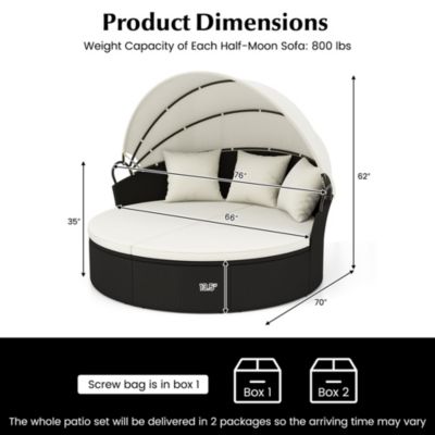 Patio Round Daybed with Retractable Canopy Rattan Sectional Seating