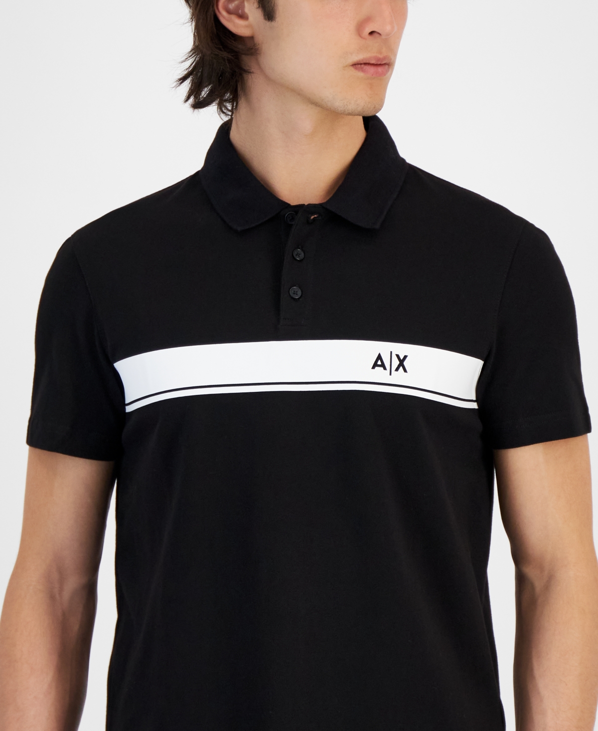 A|X Armani Exchange Men's Short Sleeve Chest Stripe Logo Polo Shirt