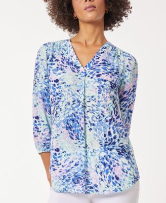 Jones New York - Women's Printed 3/4-Sleeve V-Neck Top