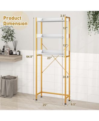 3-Tier Over-The-Toilet Bathroom Shelf Metal Frame Space Saver Rack with 4 Hooks