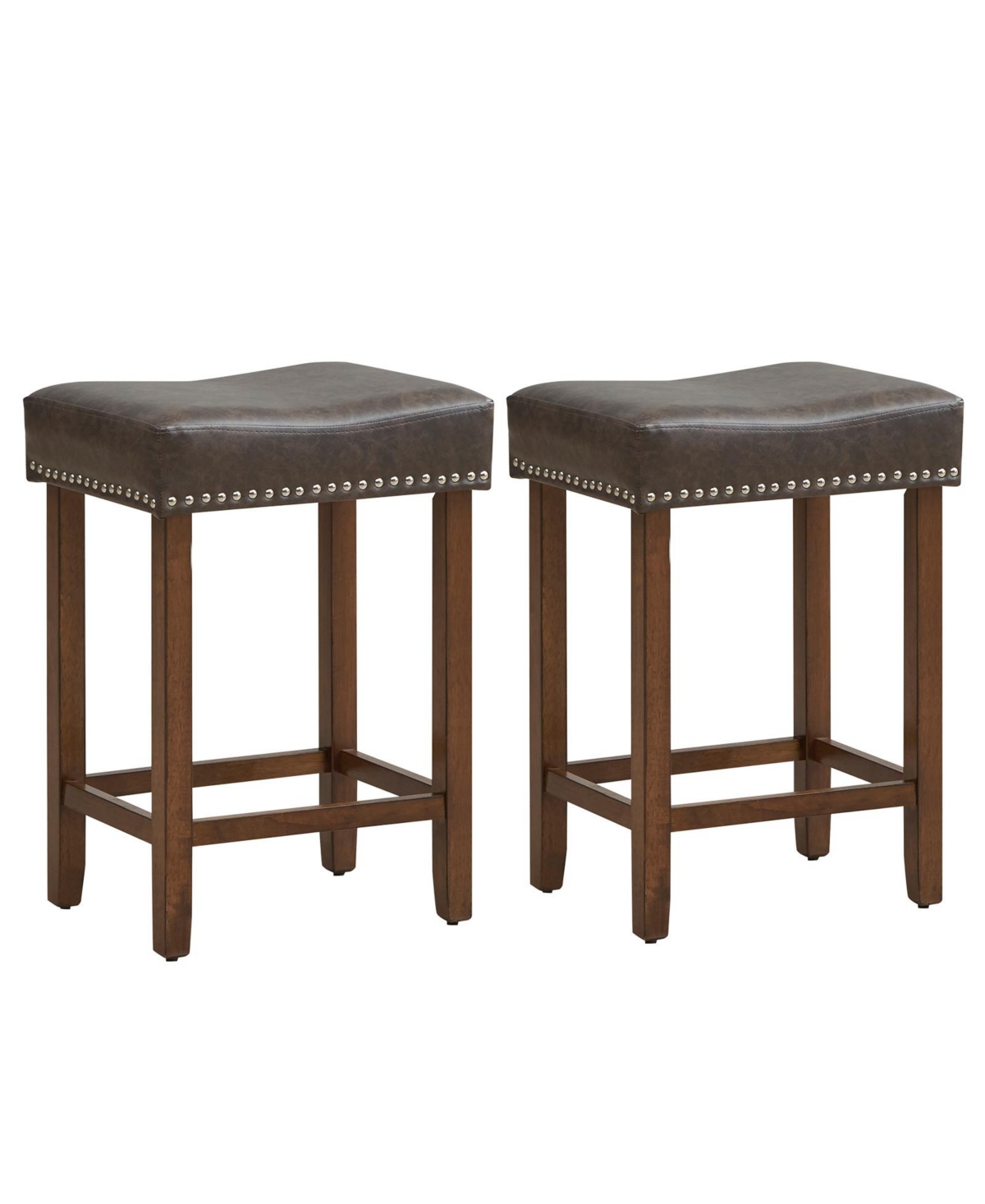 Costway Upholstered Bar Stools Set of 2 with Footrests Rubberwood Frame Saddle-shaped