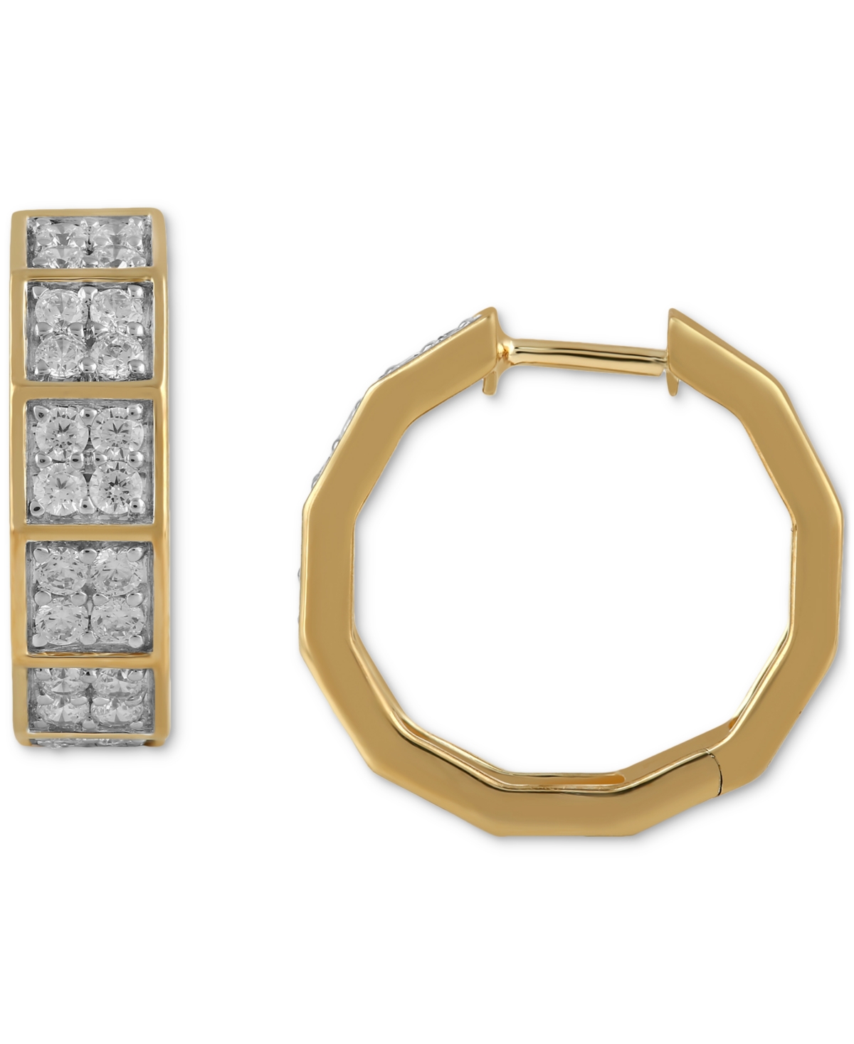 Men's Diamond Square Cluster Geometric Hoop Earrings (1 ct. t.w.), 3/4" - Gold Over Silver