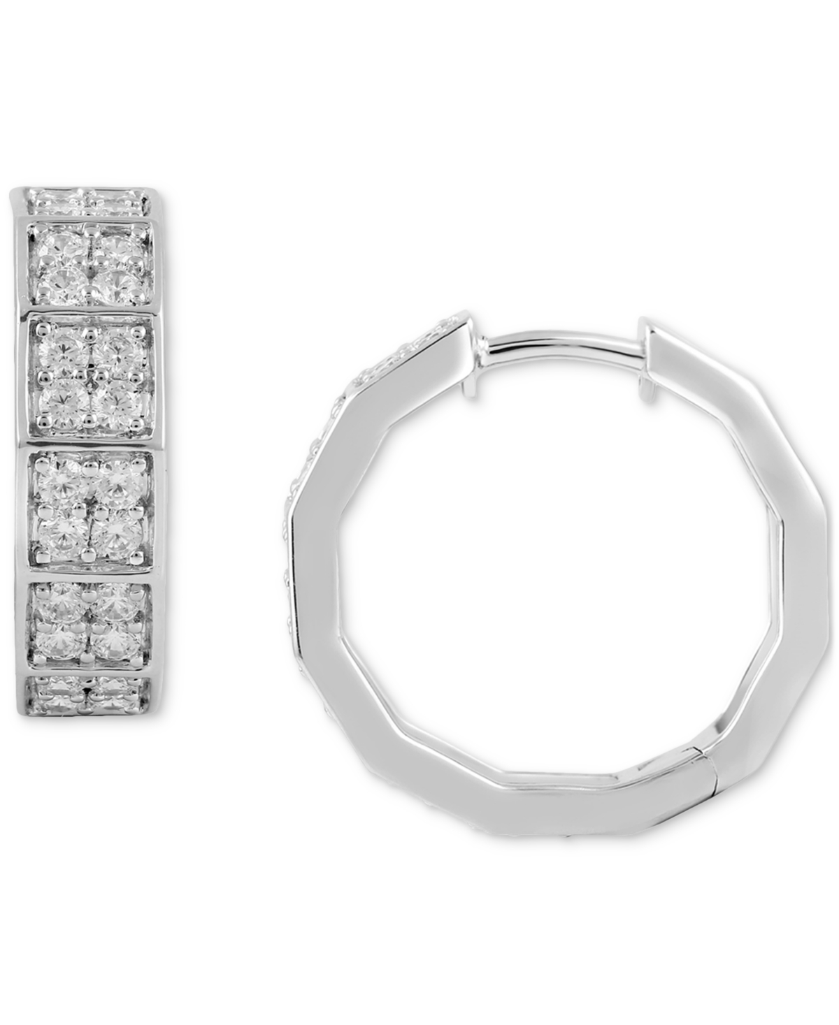 Macy's Men's Diamond Square Cluster Geometric Hoop Earrings (1 Ct. T.w.), 3/4" In Silver