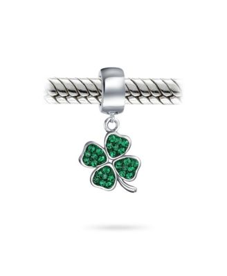 Celtic Lucky Good Luck Leaf Green Crystal Shamrock Irish Clover Dangle Bead Charm Sterling Silver