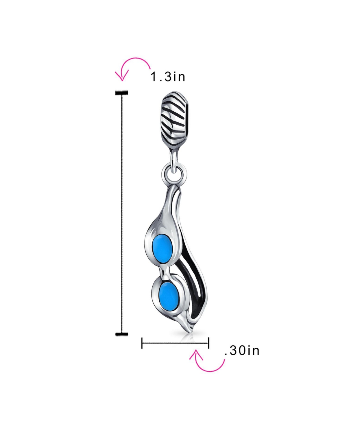Bling Jewelry SportSkier Swimmer Swim Eyeglasses Goggles Dangling Bead Fits European Charm Bracelet For Women Enamel Sterling Silver - Blue
