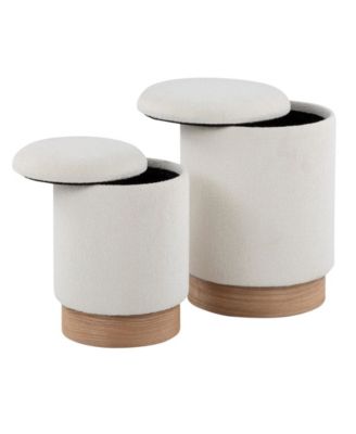 Marla Contemporary Nesting Ottoman Set In Natural Wood and Cream Fabric by Lumisource