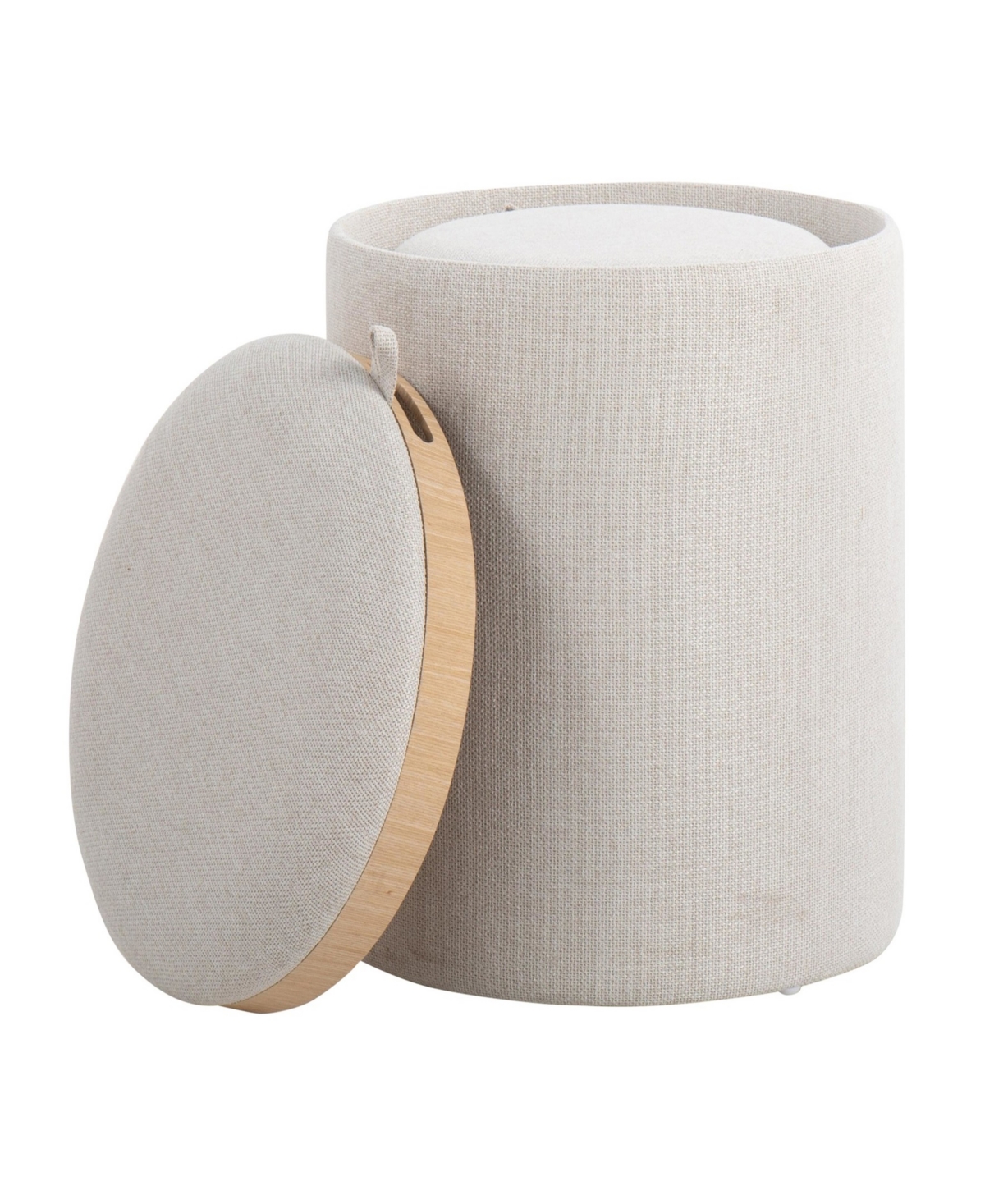 Lumisource Tray Contemporary Nesting Ottoman Set In Fabric And Wood By  In Cream Fabric,natural Wood