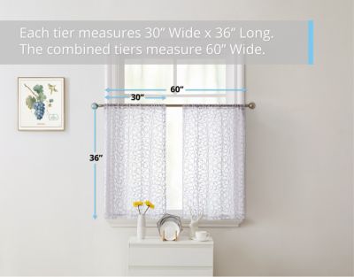 Audrey Embroidered Sheer Voile Window Curtain Short Rod Pocket Tiers for Kitchen, Bedroom, Small Windows and Bathroom
