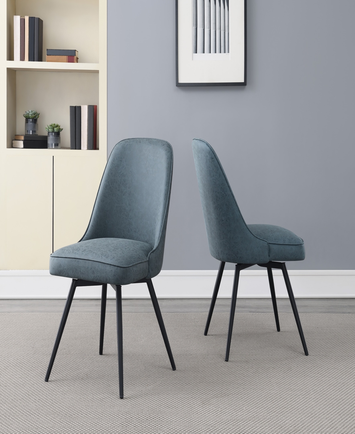 Office Star Penton Swivel Chair 19.5" W x 35" H, 2-Pack in Navy Faux Leather with Black Metal Legs