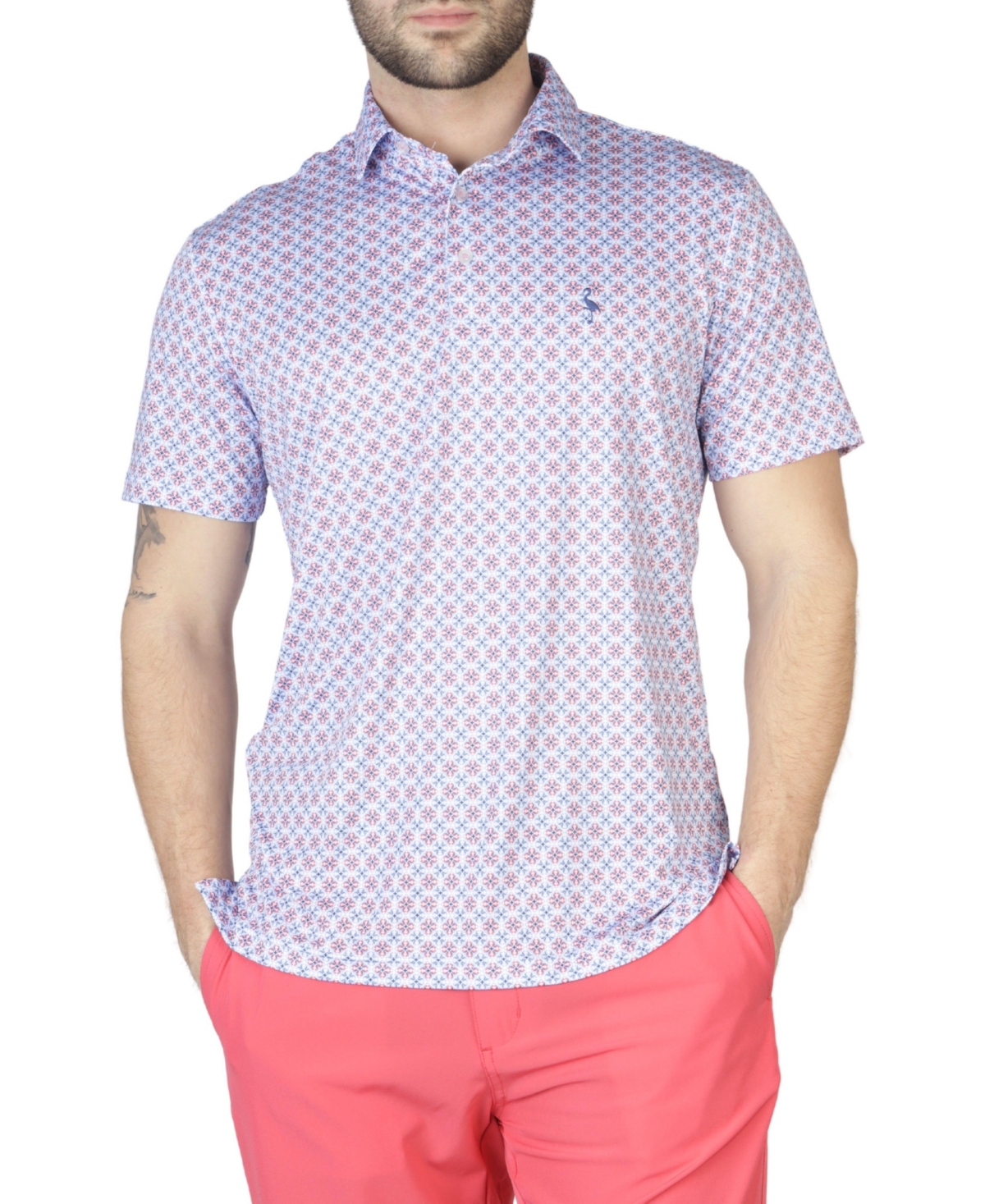 Geo Floral Performance Polo Shirts - Flamingo pink