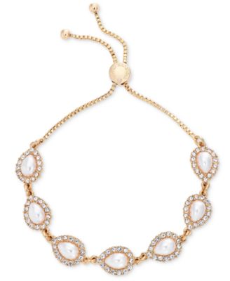 Charter Club - Gold-Tone Pav&eacute; & Color Imitation Pearl Slider Bracelet