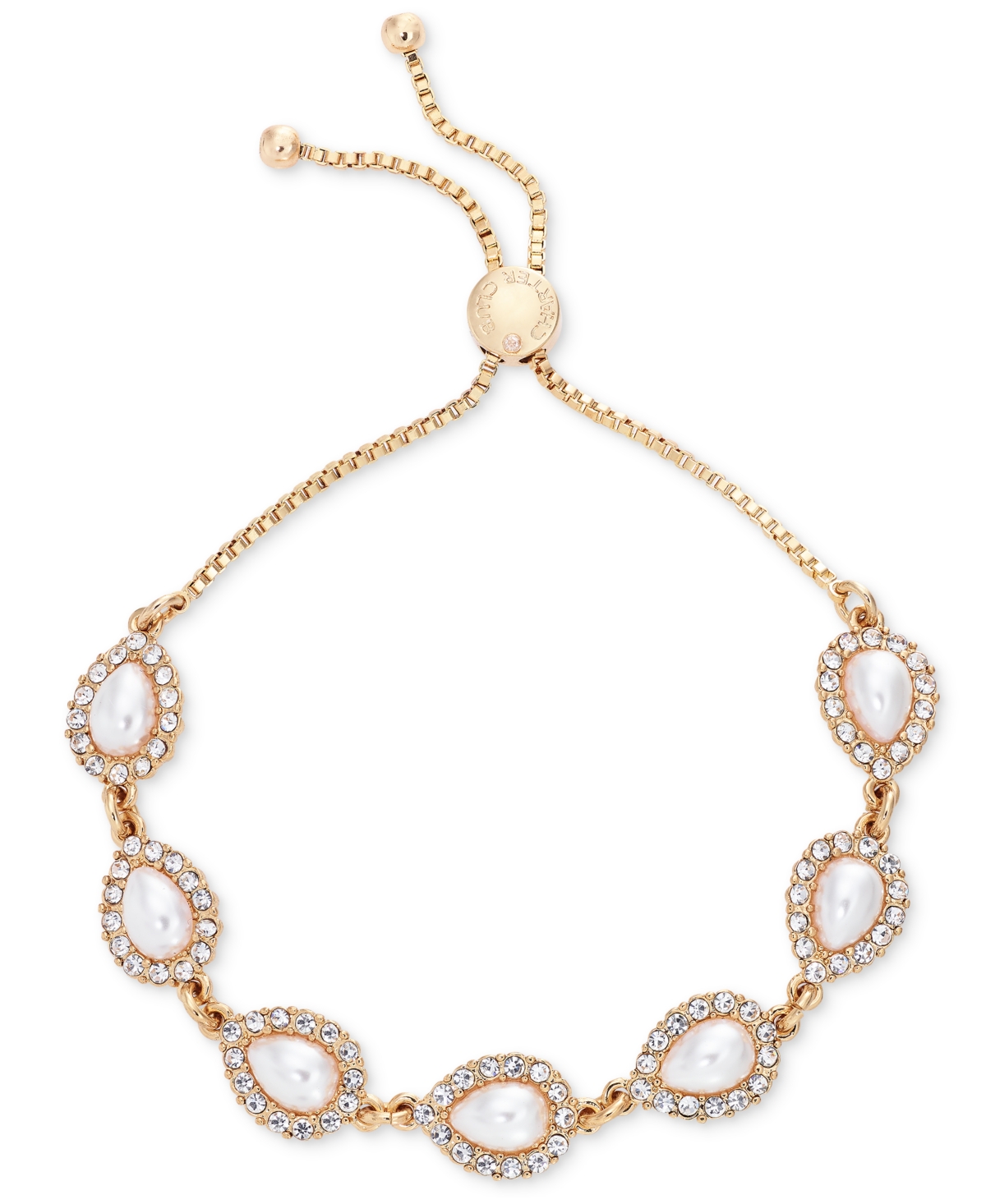 Gold-Tone Pave & Color Imitation Pearl Slider Bracelet, Created for Macy's - White