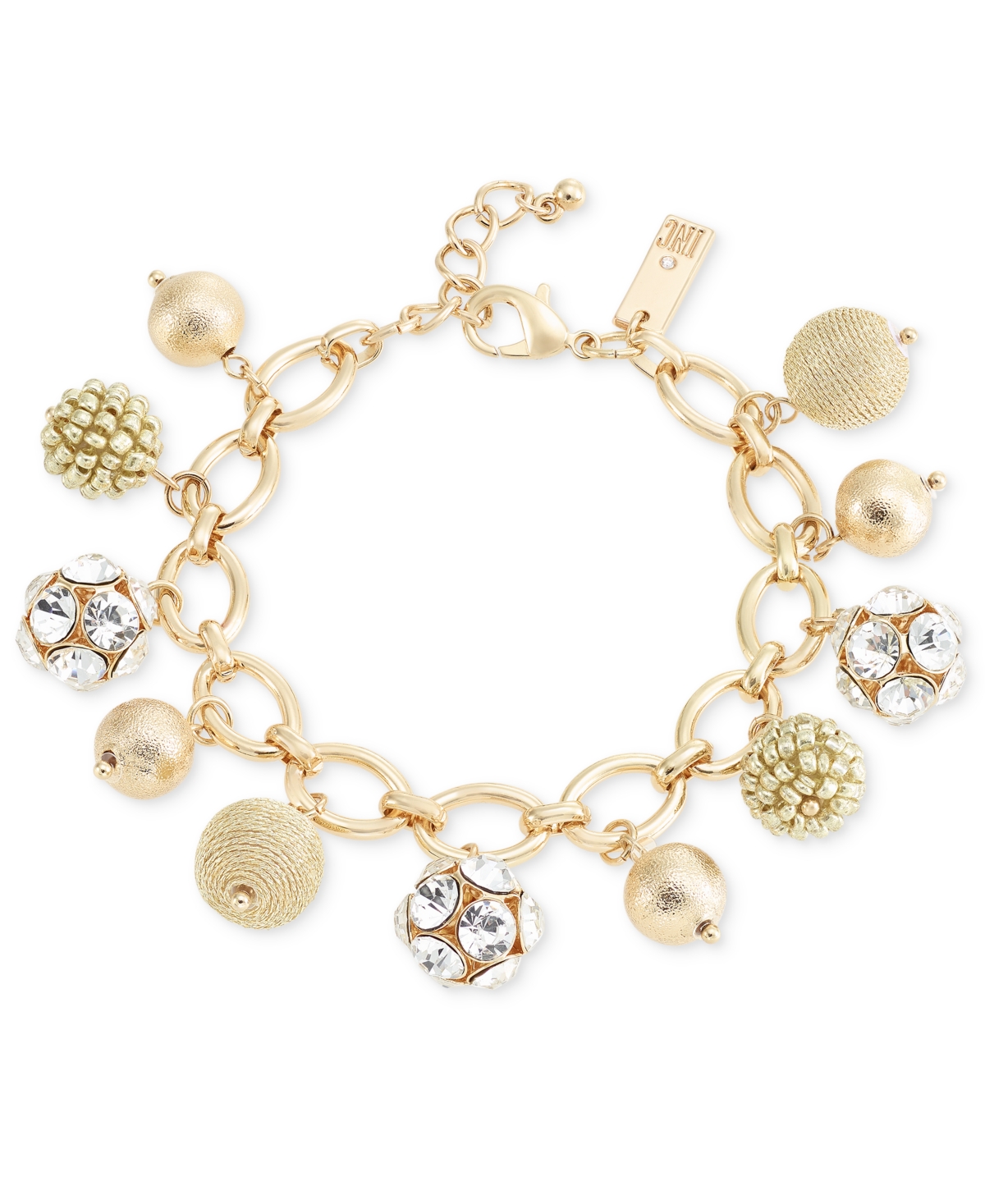 Shop Inc International Concepts Gold-tone Crystal & Thread-wrapped Bead Charm Bracelet, Created For Macy's