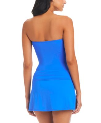 Shop Bleu By Rod Beattie Womens Draped Bandini Top High Waist Swim Skirt In Aegean Blue
