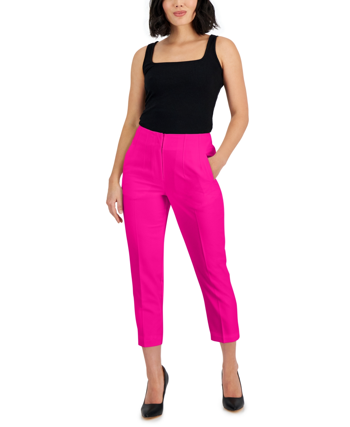 Petite High Rise Cigarette Pants, Created for Macy's - Pink Dragonfruit