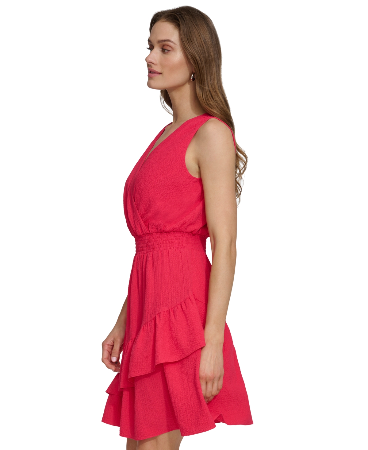 Shop Dkny Women's Sleeveless Smocked-waist A-line Dress In Lipstick