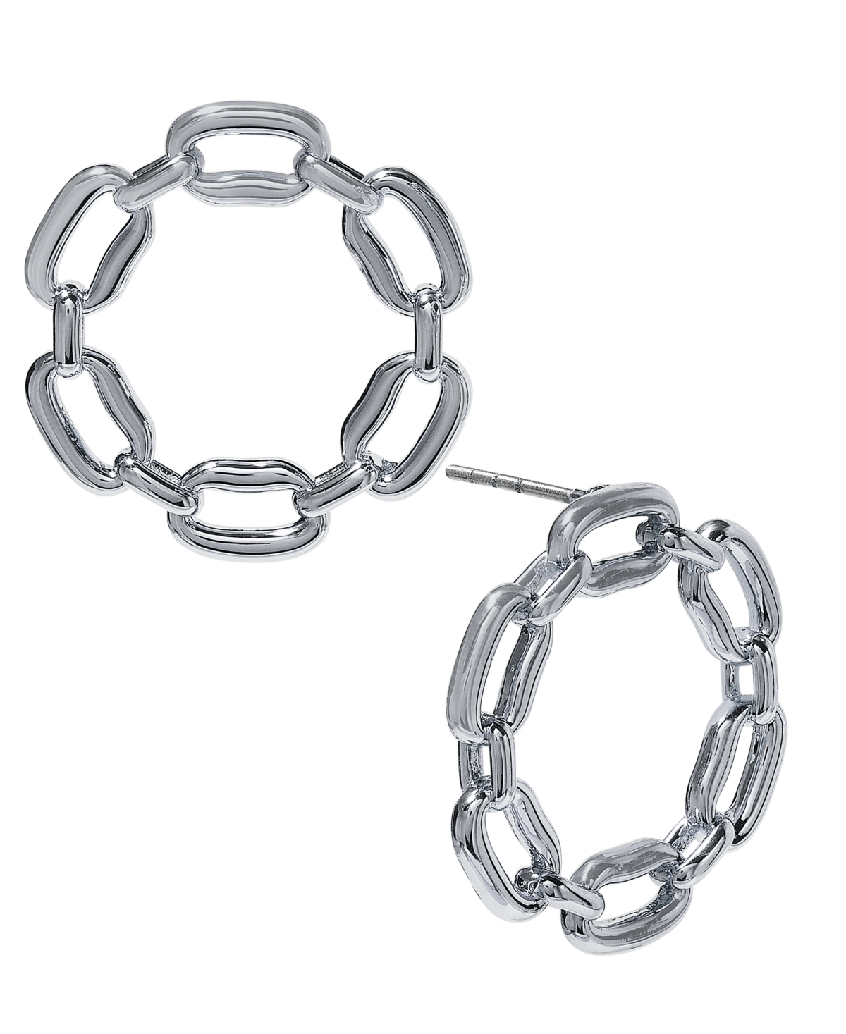 Small Chain Link Front-Facing Hoop Earrings, 0.88", Created for Macy's - Silver