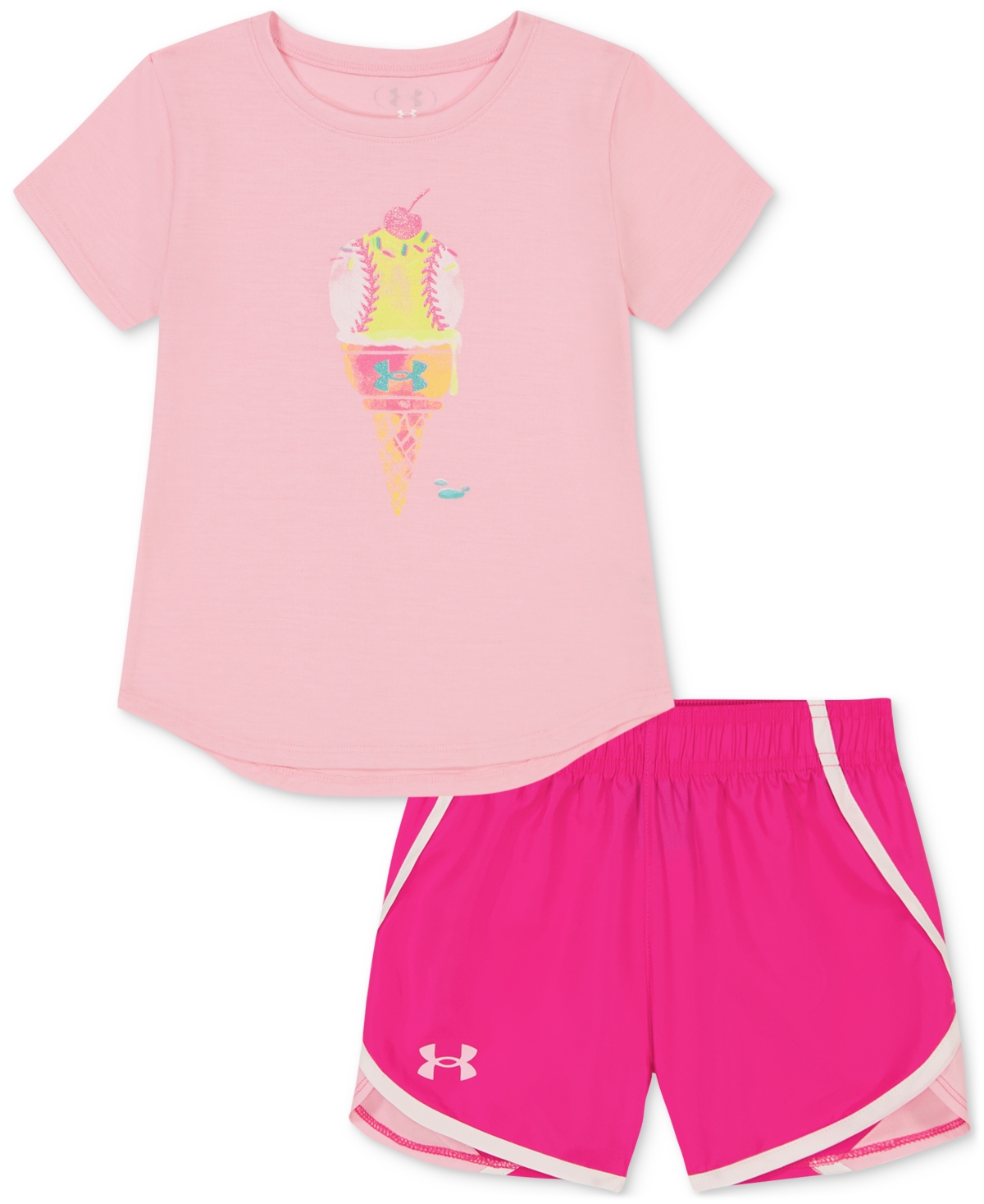 Under Armour Kids' Toddler & Little Girls Ice Cream T-shirt & Shorts, 2 Piece Set In Pink
