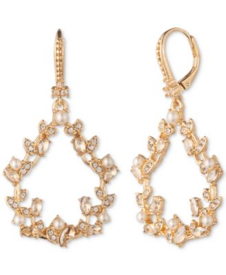 Marchesa - Gold-Tone Imitation Pearl & Stone Vine Leaf Orbital Earrings