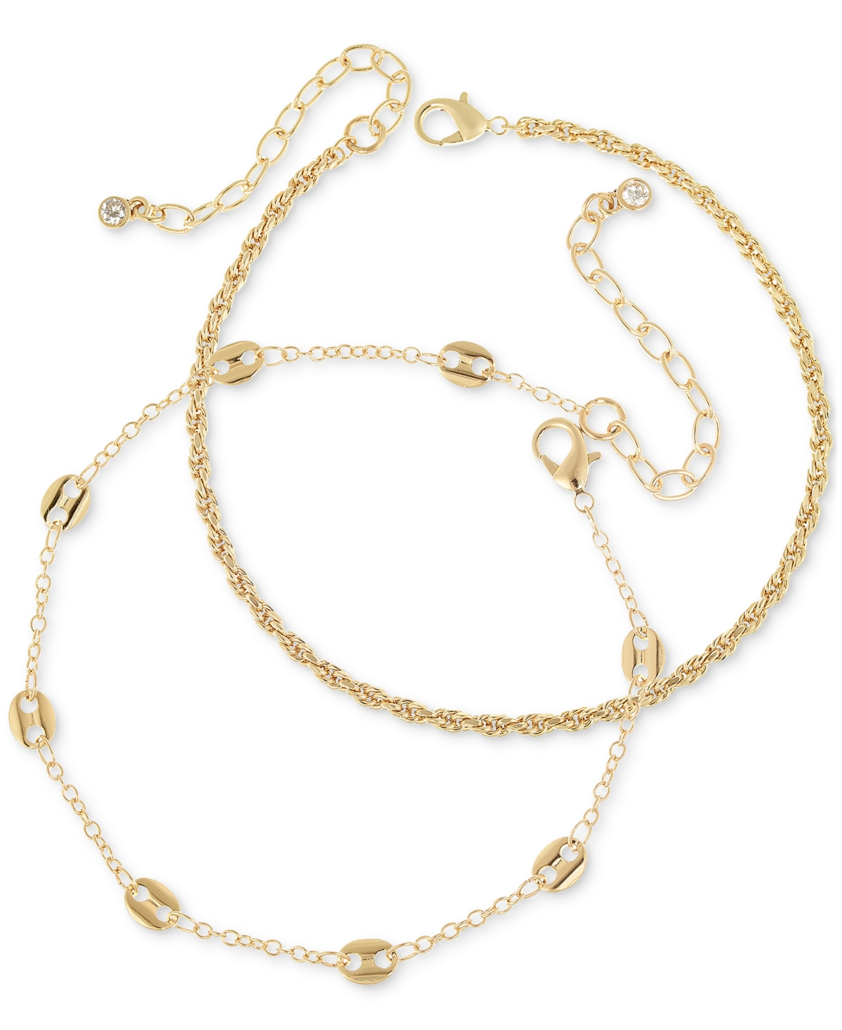 2-Pc. Set Mariner Link & Twist Chain Anklet, Created for Macy's - Silver