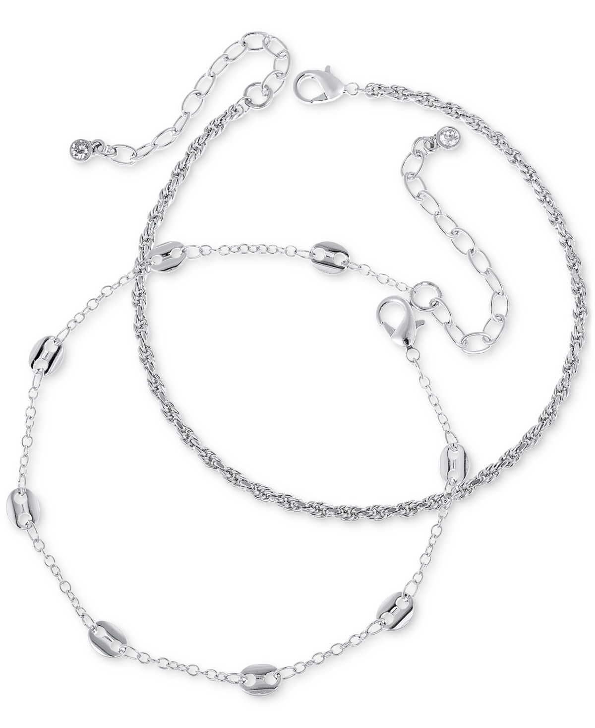 2-Pc. Set Mariner Link & Twist Chain Anklet, Created for Macy's - Silver