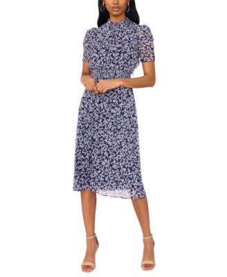 MSK - Petite Floral Print Puff Sleeve Midi Dress