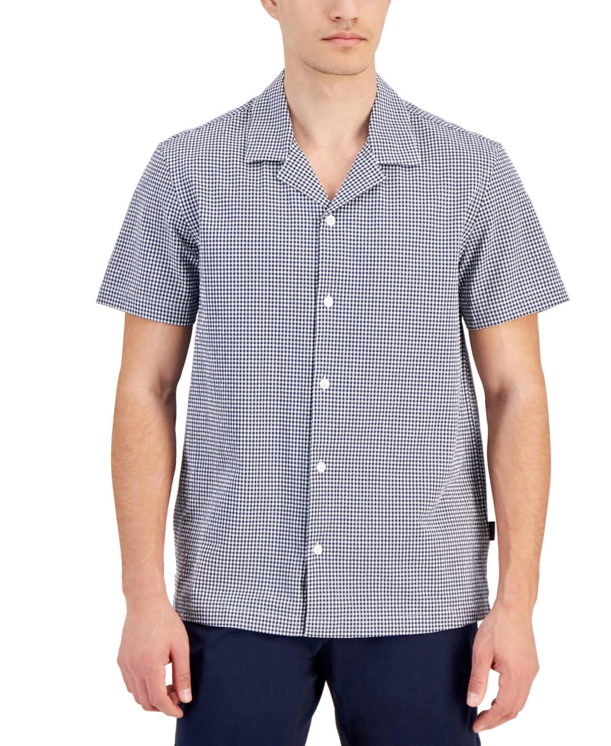 Michael Kors Men's Gingham Seersucker Short Sleeve Button-front Camp Shirt In Blue