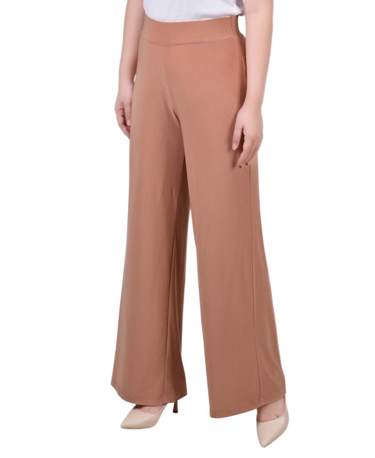 Ny Collection Petites Womens High Rise Wide Leg Palazzo Pants In Camel