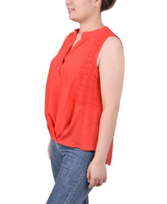 Women's Sleeveless Blouse with Eyelet Insets