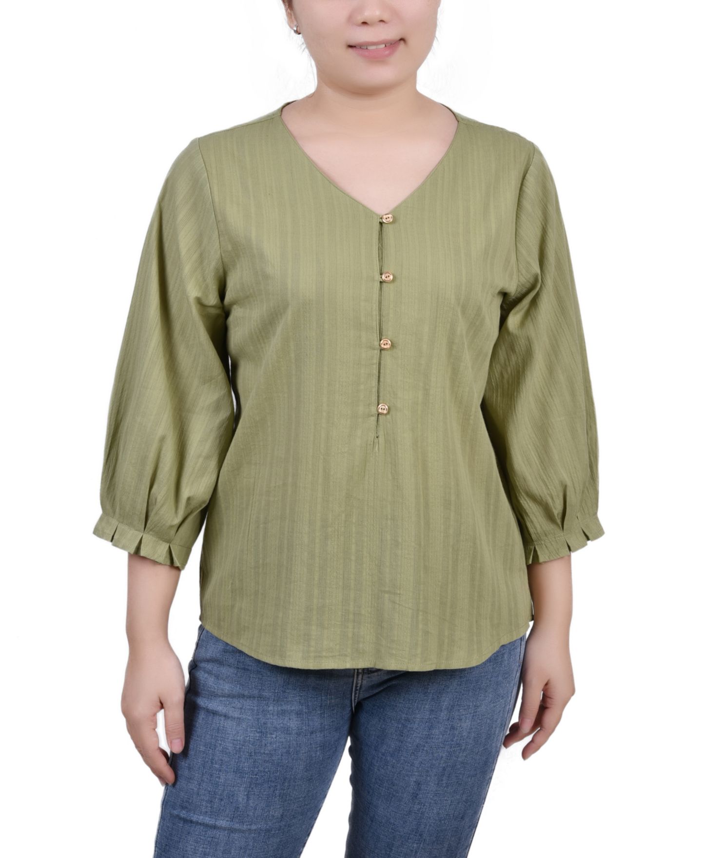 Женская блузка NY Collection 3/4 Sleeve Button Placket Jacquard, цвет: Шалфейный — фото 1
