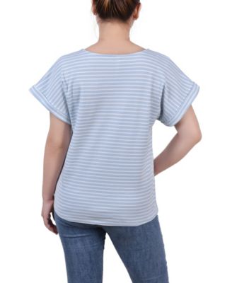 Women's Short Sleeve Embroidered Tie Front Top