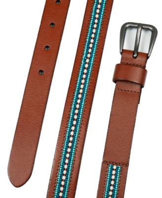 Turquoise Beaded Stripe Leather Belt