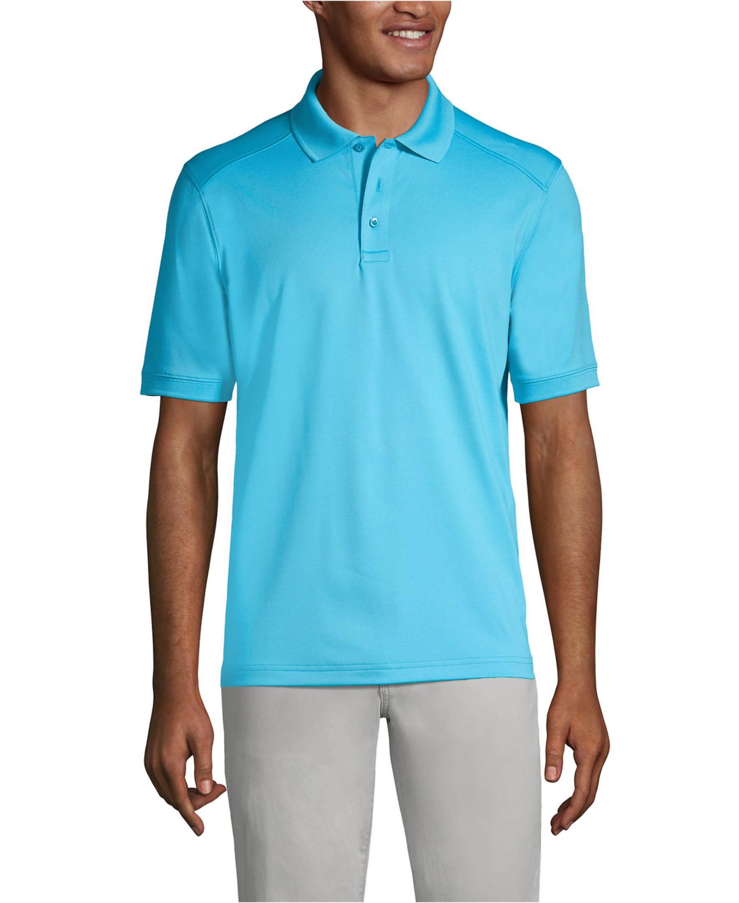 Мужское поло Lands' End Short Sleeve Rapid Dry Active Polo Shirt, цвет: Яркий бирюзовый — фото 1