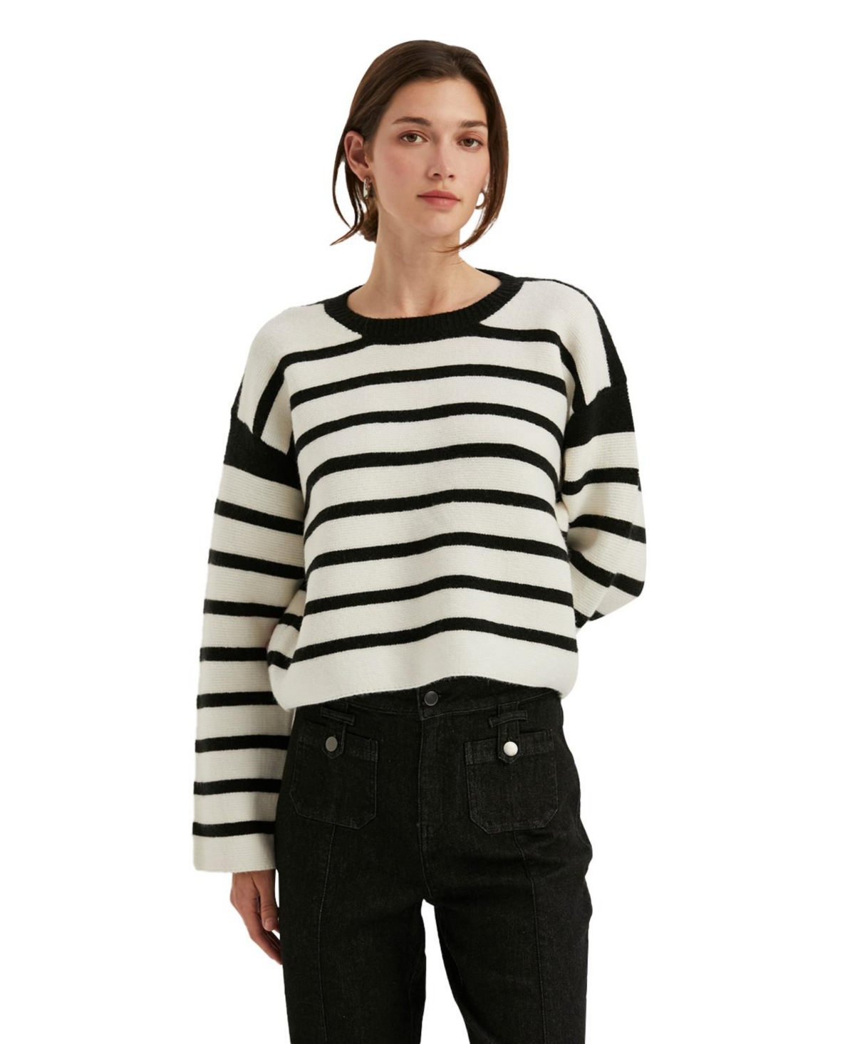 Women's Olivia Stripe Sweater - Open white + white/black