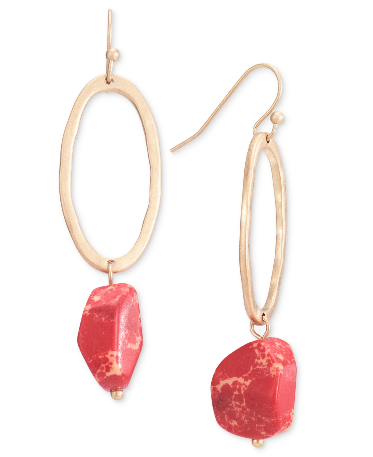 Shop Style & Co Open Oval & Color Stone Drop Earrings, Created For Macy's In Coral