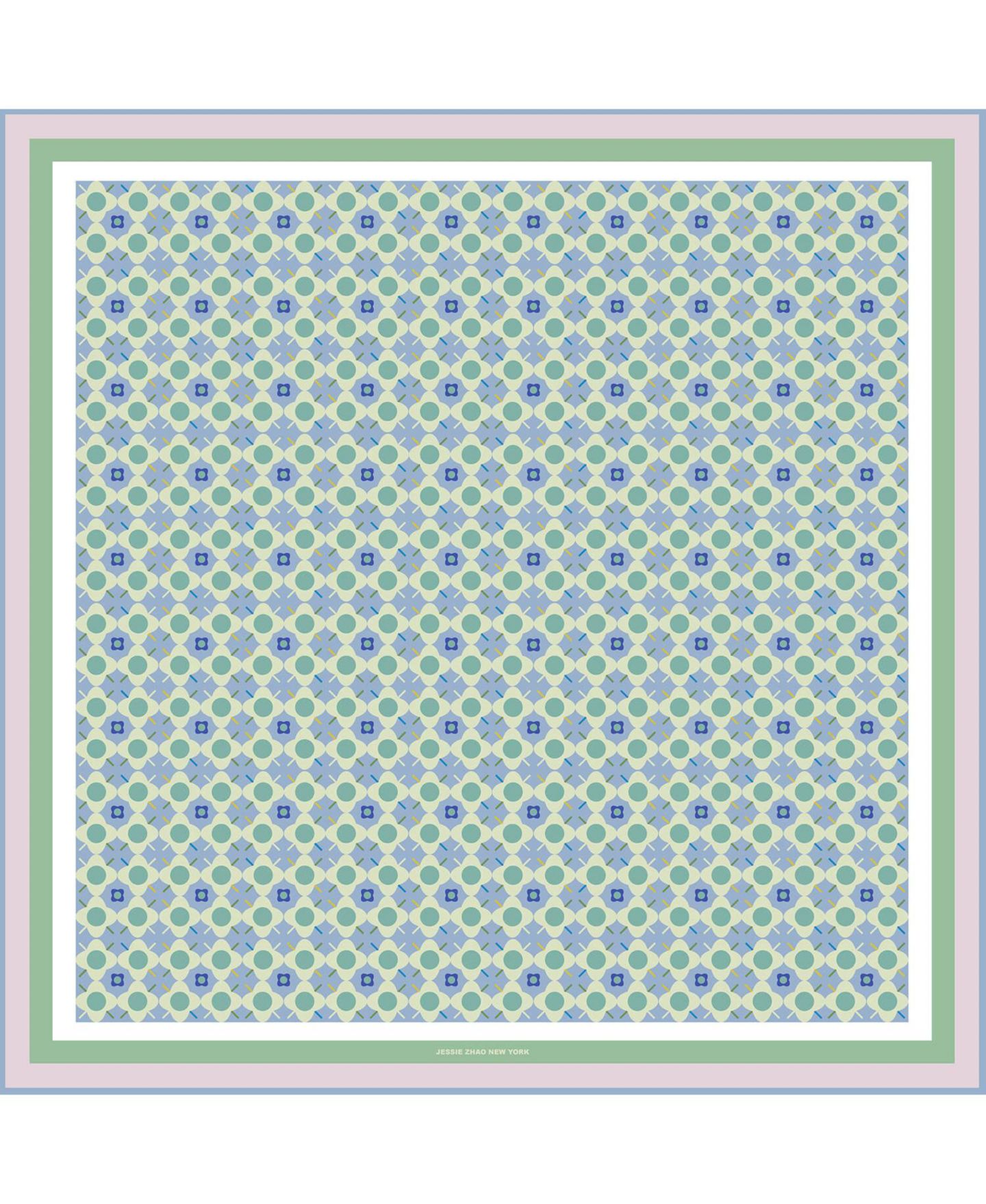 Женский шарф Jessie Zhao New York Double Sided Silk Scarf Of Polka Dot Bloom - Green, цвет: Синий / Розовый — фото 1