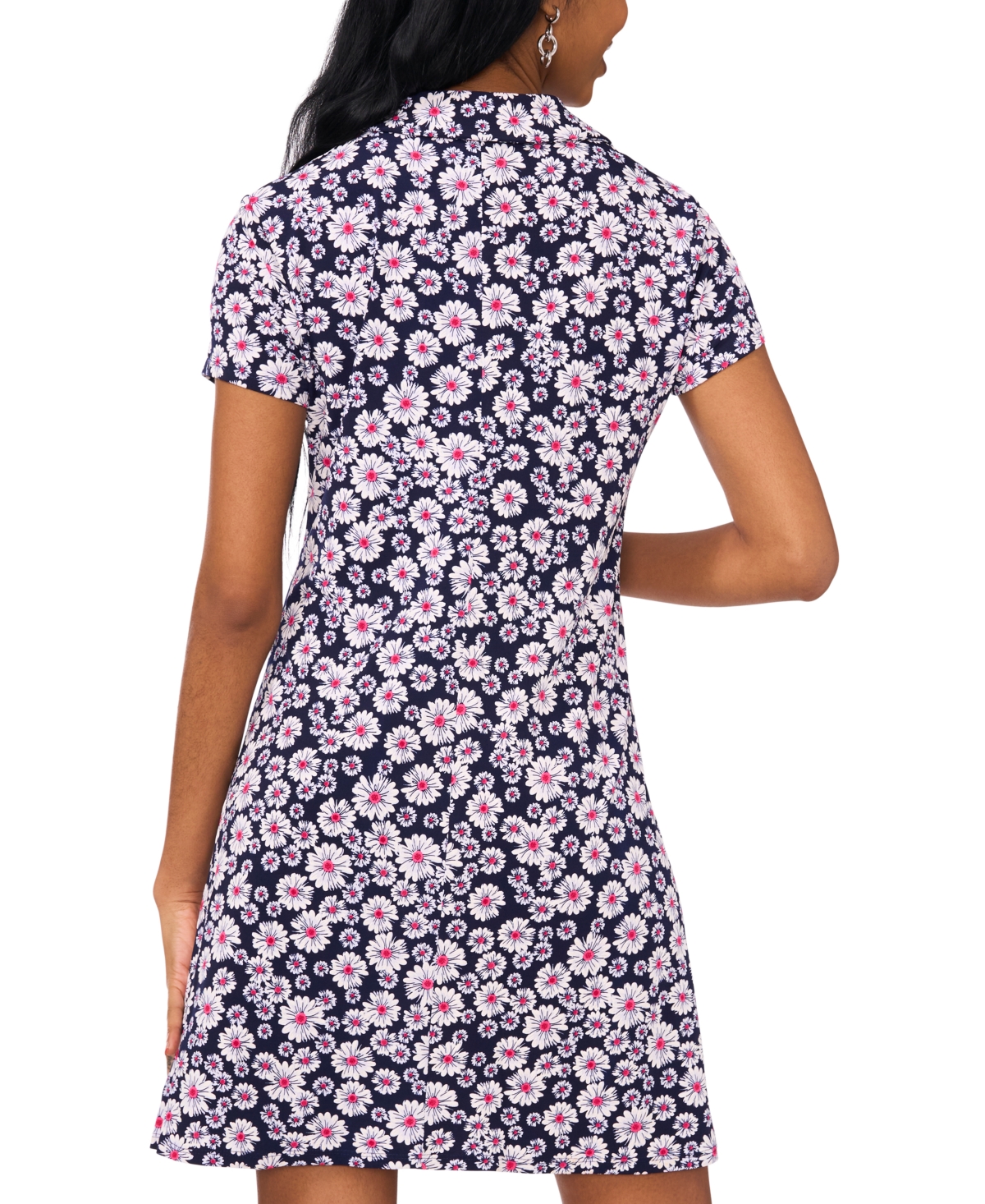 Shop Msk Women's Short-sleeve Jersey Shift Dress In Navy,pink