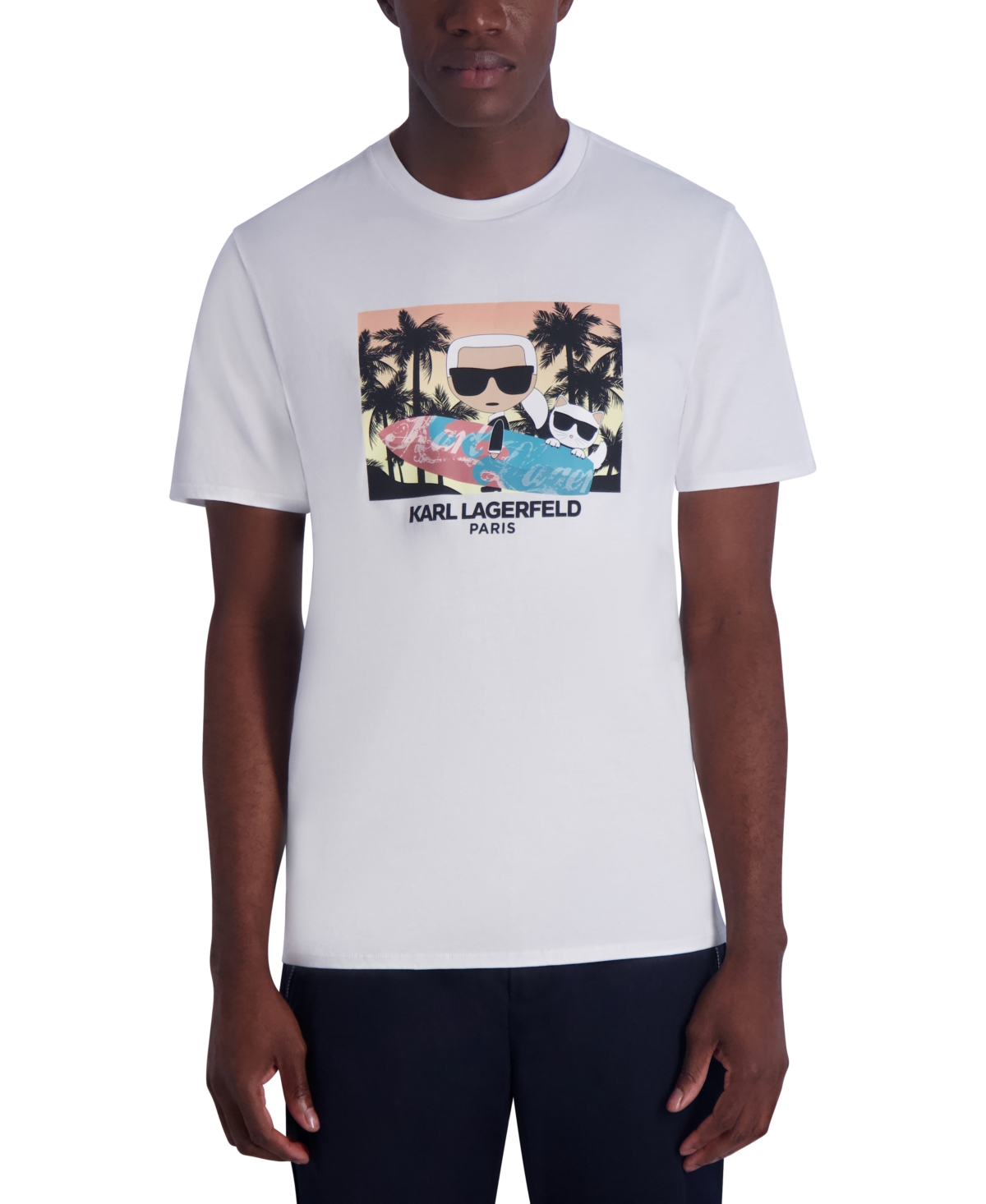 Shop Karl Lagerfeld Men's Surfer Cat Karl Graphic T-shirt In White