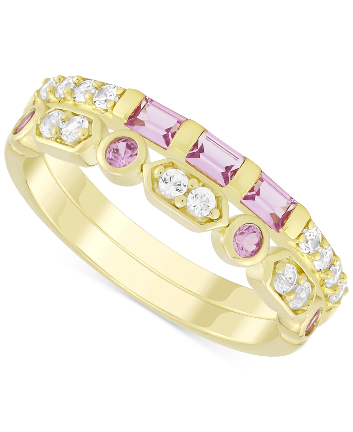 2-Pc. Set Lab-Grown Pink Sapphire (3/8 ct. t.w.) & Lab-Grown White Sapphire (1/3 ct. t.w.) in 14k Gold-Plated Sterling Silver - Pink Sapphire