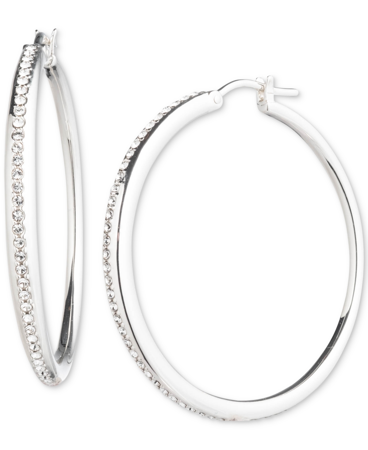 Lauren Ralph Lauren Sterling Silver Medium Pave Sculpted Hoop Earrings, 1.21" - Crystal Wh