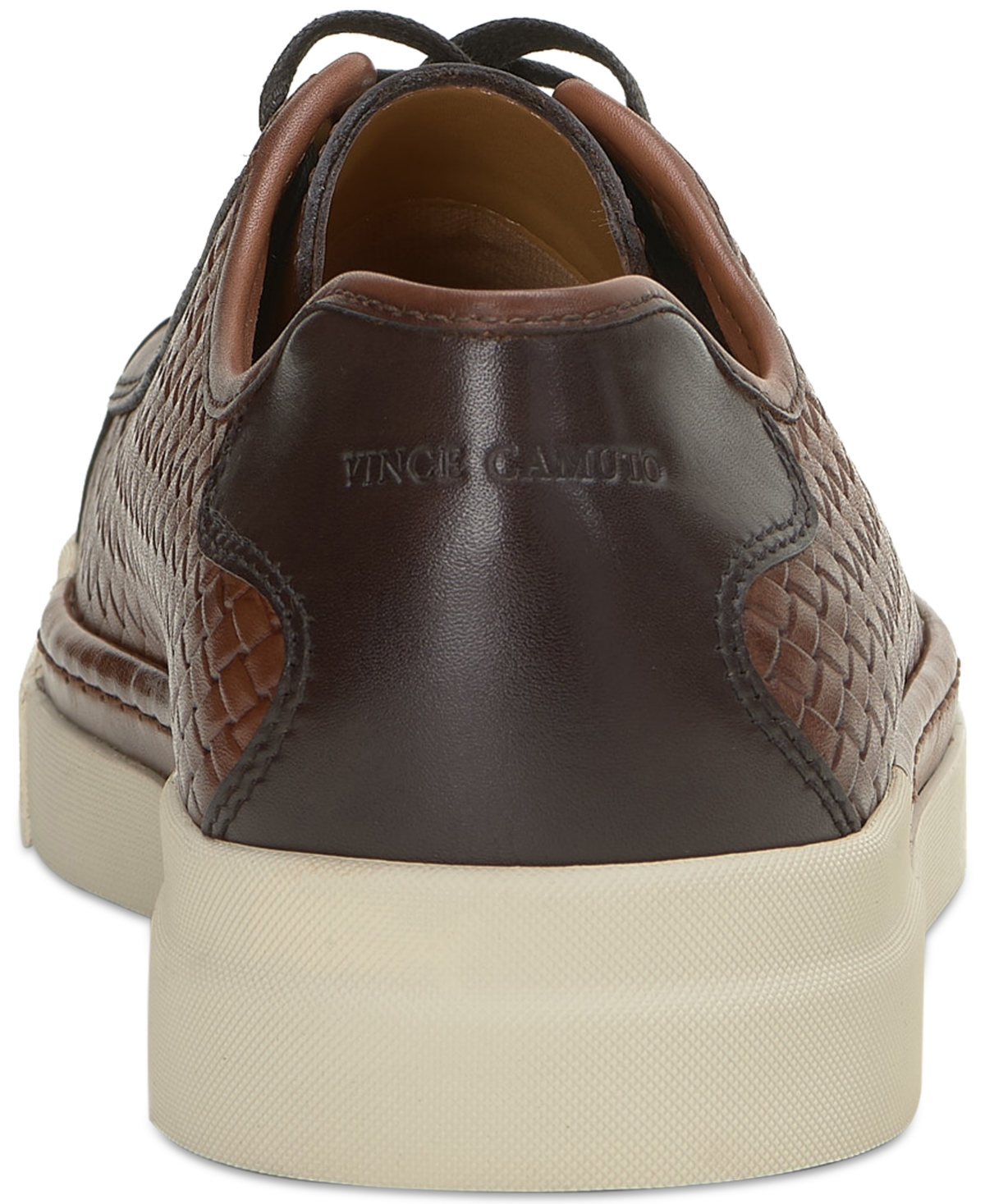 Vince Camuto Men's Raigan Leather Low-Top Woven Sneaker -Mocha