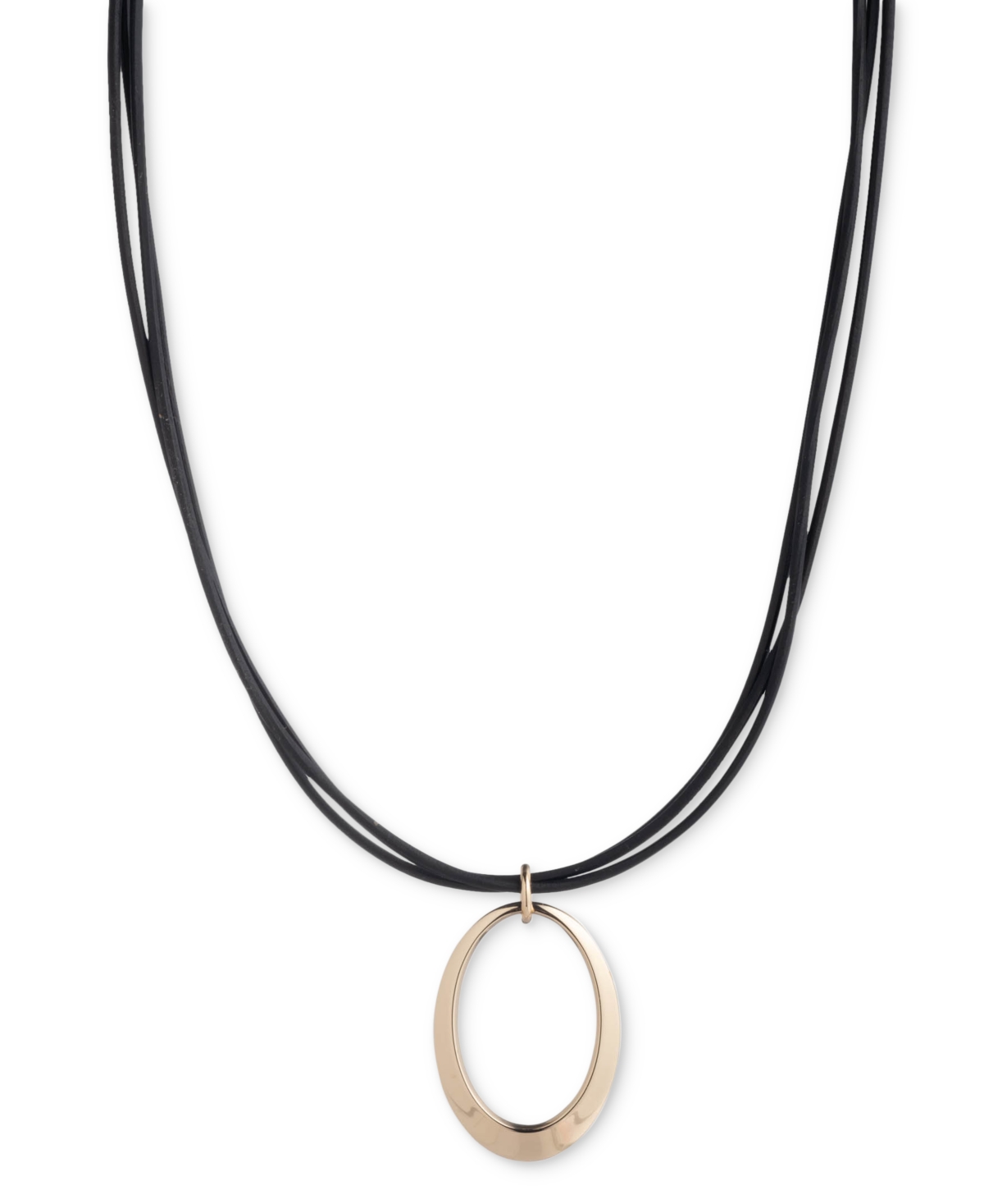 Lauren Ralph Lauren Open Drop Leather Cord Pendant Necklace, 16" + 3" Extender In Black